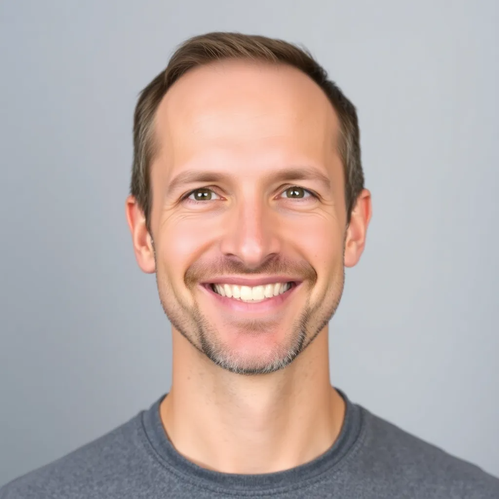 Headshot of a smiling man with gray background