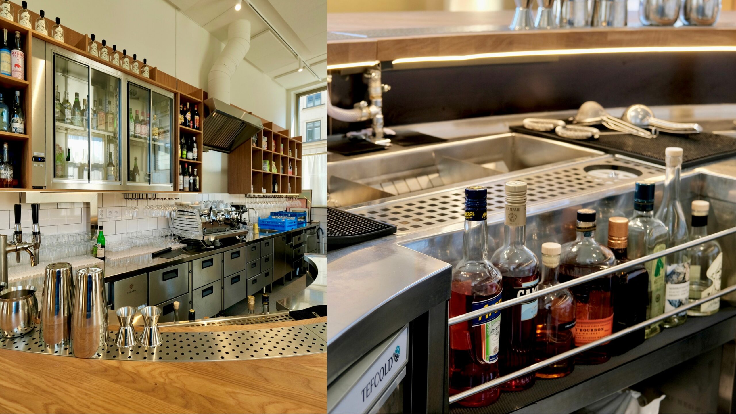 Rund rostfri bar hos restaurang Ponti med ölkyl/vinkyl från Haglund Industri