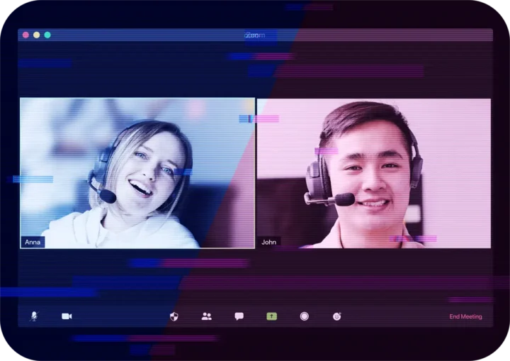 Picture showing a Piktiv consultant and a client having a remote call. Piktiv provides expert teams and video game development services. Piktiv are experts at porting and co-development.